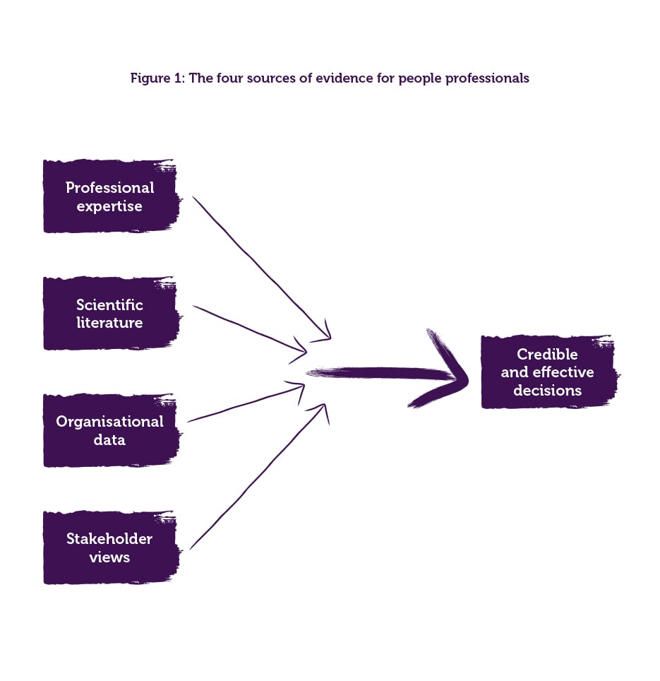 Diagram showing four sources of evidence: Professional expertise, scientific literature, organisational data and stakeholder views