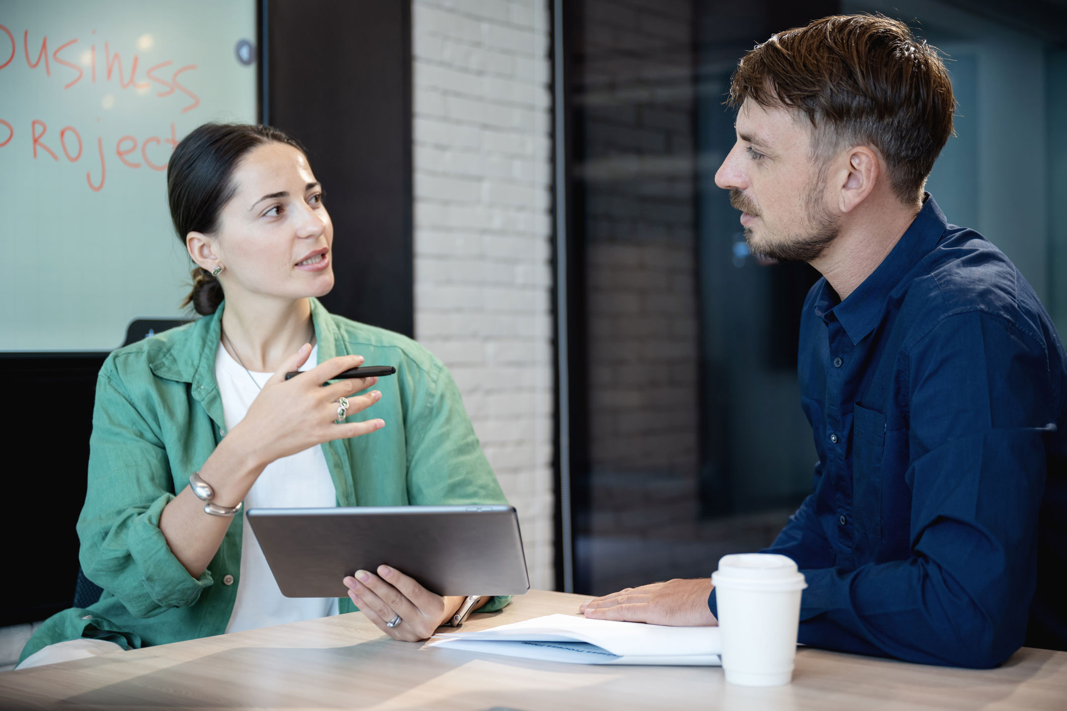Two people having a discussion